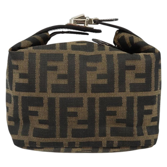 FENDI Zucca Canvas Vanity Hand Bag Black Brown Auth ar13759