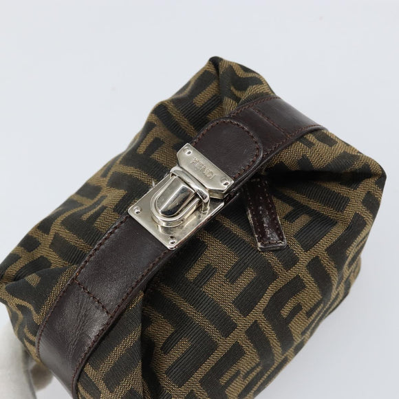 FENDI Zucca Canvas Vanity Hand Bag Black Brown Auth ar13759