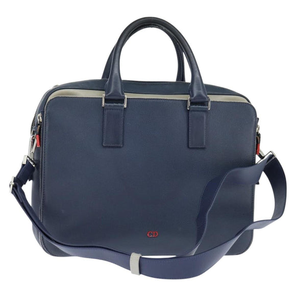 Christian Dior Business Bag Leather 2ways Navy Silver Auth ar13763