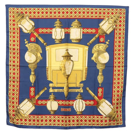 HERMES Carre 90 Scarf ""FEUX DE ROUTE"" Silk Blue Auth ar13764