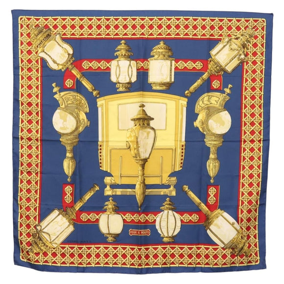 HERMES Carre 90 Scarf ""FEUX DE ROUTE"" Silk Blue Auth ar13764