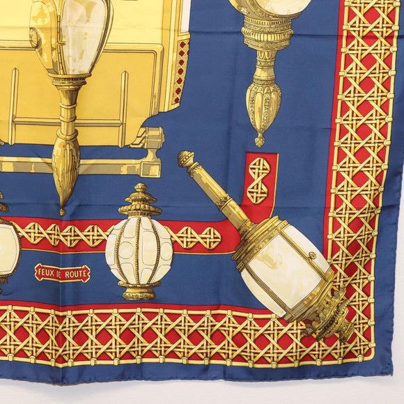 HERMES Carre 90 Scarf ""FEUX DE ROUTE"" Silk Blue Auth ar13764