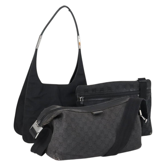 GUCCI GG Canvas Bag Canvas nylon 3 Set Black Auth ar13767