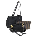 FENDI Pecan Bag Canvas Coated Canvas 3 Set Black Brown Auth ar13768-1