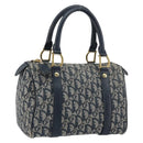 Christian Dior Trotter Canvas Mini Boston Bag Navy Gold Auth ar13772-1
