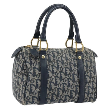 Christian Dior Trotter Canvas Mini Boston Bag Navy Gold Auth ar13772