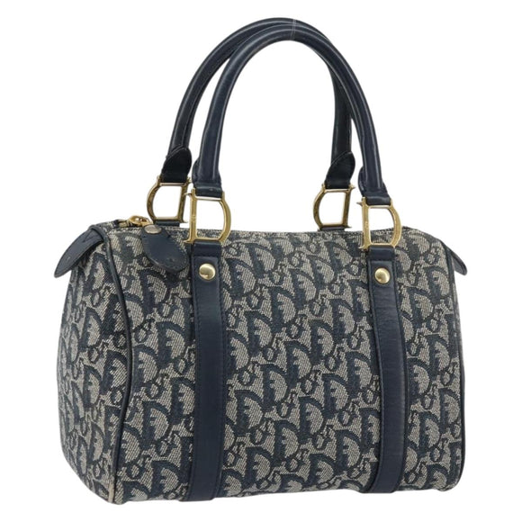 Christian Dior Trotter Canvas Mini Boston Bag Navy Gold Auth ar13772
