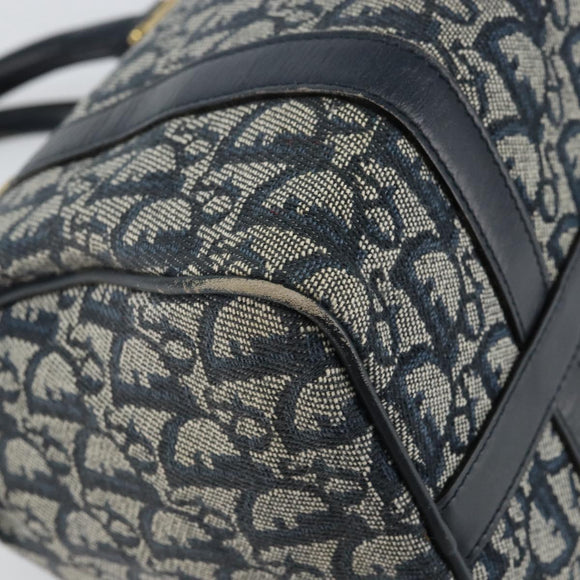 Christian Dior Trotter Canvas Mini Boston Bag Navy Gold Auth ar13772
