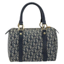 Christian Dior Trotter Canvas Mini Boston Bag Navy Gold Auth ar13772-2