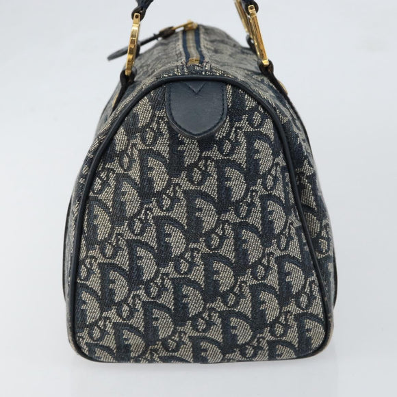Christian Dior Trotter Canvas Mini Boston Bag Navy Gold Auth ar13772
