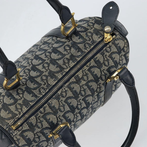 Christian Dior Trotter Canvas Mini Boston Bag Navy Gold Auth ar13772
