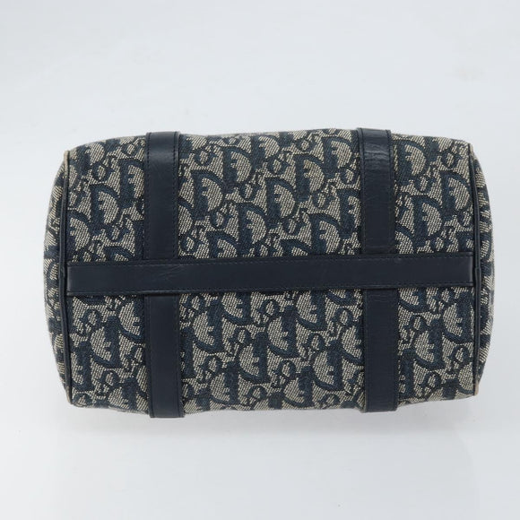 Christian Dior Trotter Canvas Mini Boston Bag Navy Gold Auth ar13772