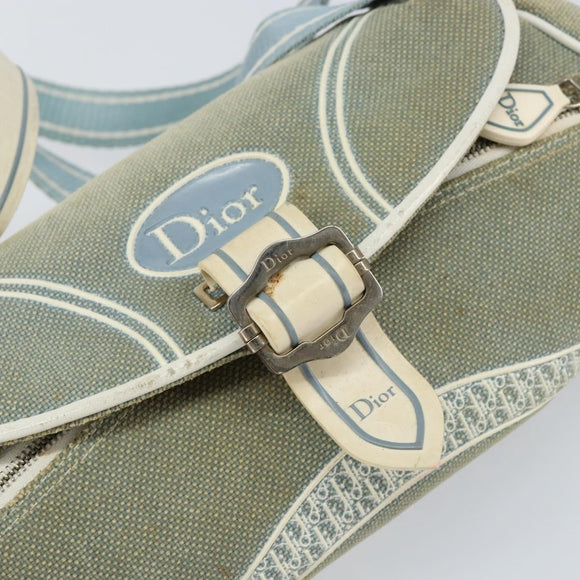Christian Dior Trotter Canvas Shoulder Bag Light Blue Silver Auth ar13773