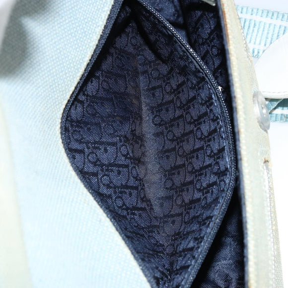 Christian Dior Trotter Canvas Shoulder Bag Light Blue Silver Auth ar13773