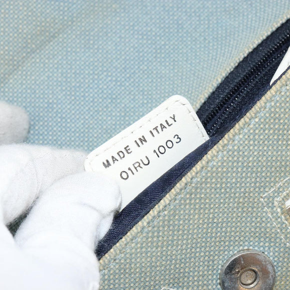Christian Dior Trotter Canvas Shoulder Bag Light Blue Silver Auth ar13773