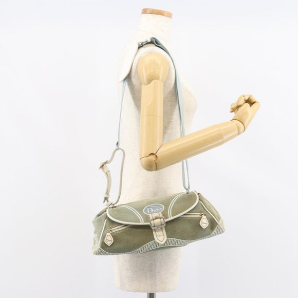 Christian Dior Trotter Canvas Shoulder Bag Light Blue Silver Auth ar13773