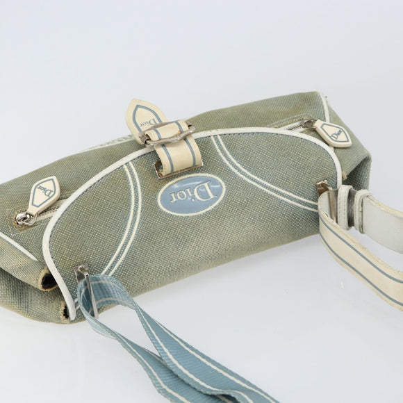 Christian Dior Trotter Canvas Shoulder Bag Light Blue Silver Auth ar13773