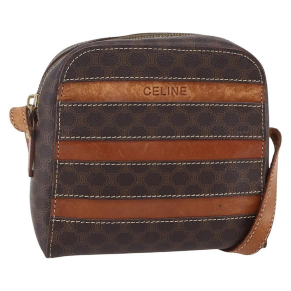 CELINE Macadam Canvas Shoulder Bag PVC Leather Brown Gold Auth ar13775