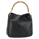 GUCCI Bamboo Shoulder Bag Leather Black Silver 001 1638 Auth ar13776-1
