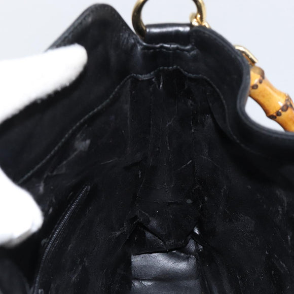 GUCCI Bamboo Umhängetasche Leder Schwarz Silber 001 1638 Auth ar13776