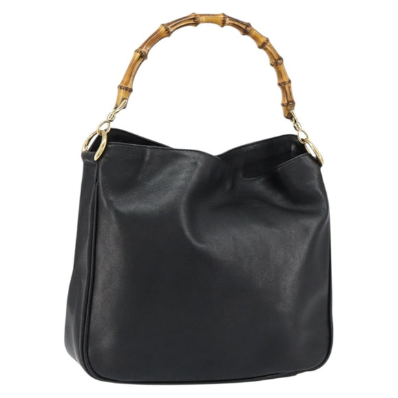 GUCCI Bamboo Umhängetasche Leder Schwarz Silber 001 1638 Auth ar13776