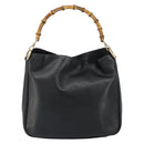 GUCCI Bamboo Shoulder Bag Leather Black Silver 001 1638 Auth ar13776-13