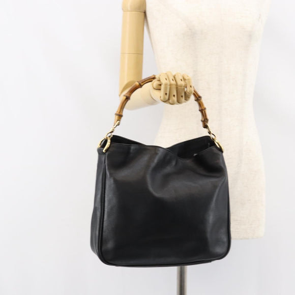 GUCCI Bamboo Umhängetasche Leder Schwarz Silber 001 1638 Auth ar13776