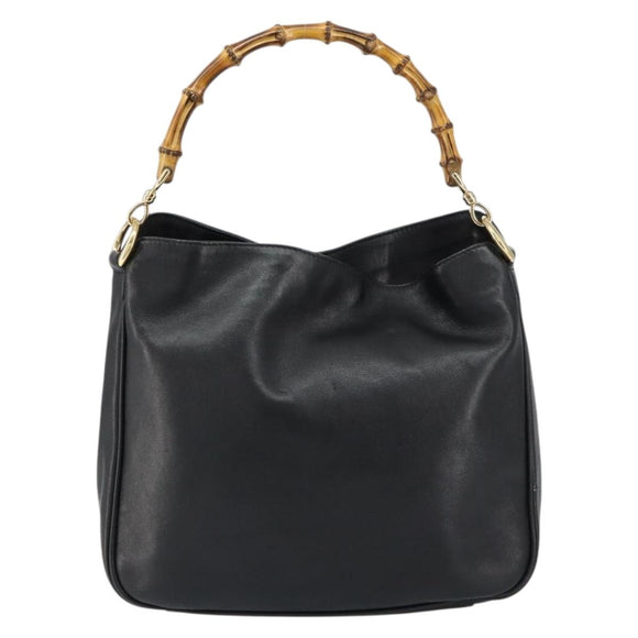 GUCCI Bamboo Umhängetasche Leder Schwarz Silber 001 1638 Auth ar13776
