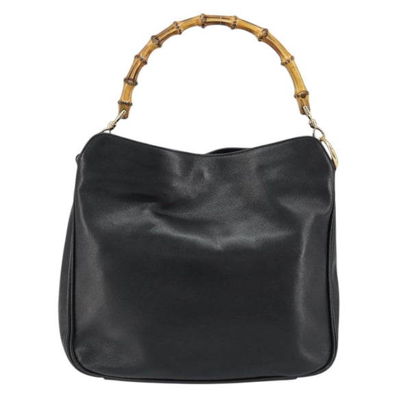 GUCCI Bamboo Shoulder Bag Leather Black Silver 001 1638 Auth ar13776