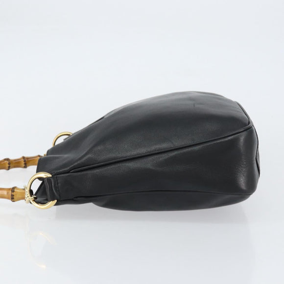GUCCI Bamboo Umhängetasche Leder Schwarz Silber 001 1638 Auth ar13776