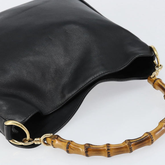GUCCI Bamboo Shoulder Bag Leather Black Silver 001 1638 Auth ar13776