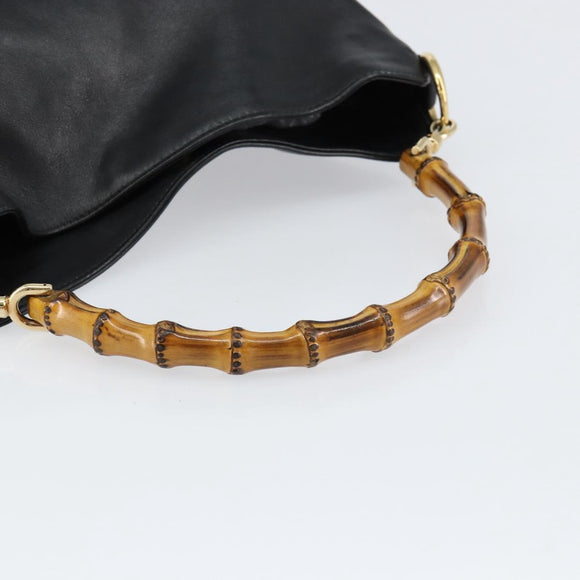 GUCCI Bamboo Shoulder Bag Leather Black Silver 001 1638 Auth ar13776