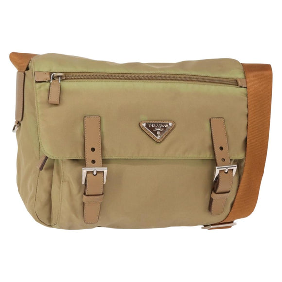 PRADA Shoulder Bag Nylon Beige Silver Auth ar13777