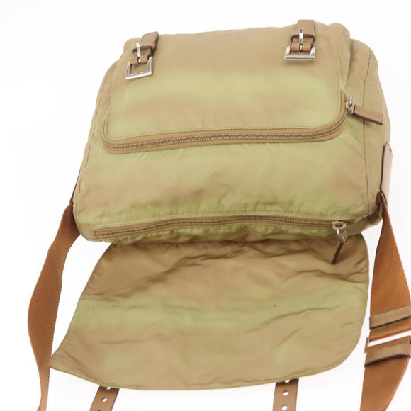 PRADA Shoulder Bag Nylon Beige Silver Auth ar13777