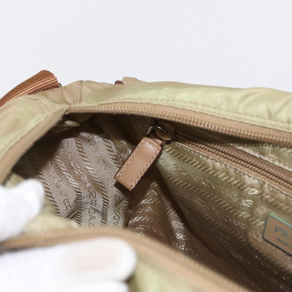 PRADA Shoulder Bag Nylon Beige Silver Auth ar13777