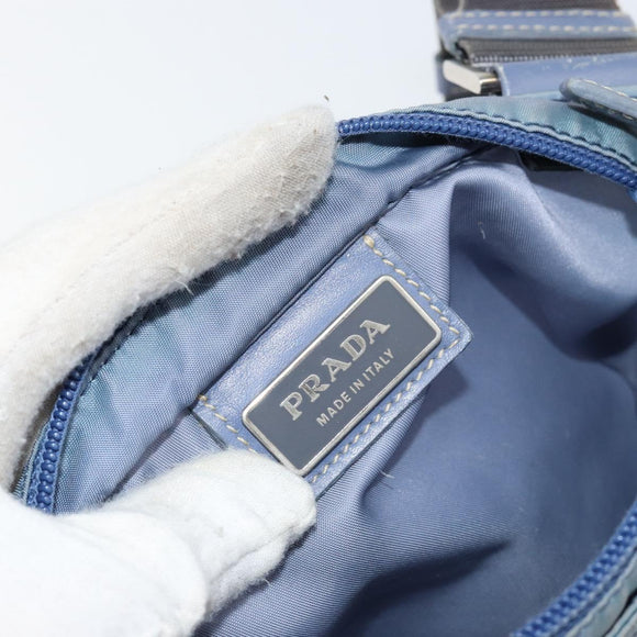 PRADA Umhängetasche Nylon Hellblau Silber Auth ar13778