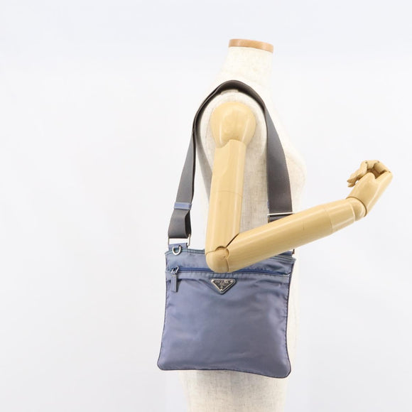 PRADA Umhängetasche Nylon Hellblau Silber Auth ar13778