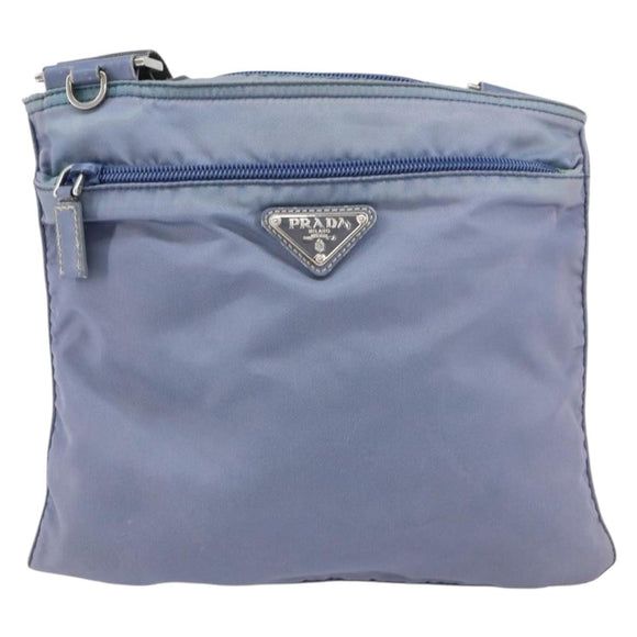 PRADA Umhängetasche Nylon Hellblau Silber Auth ar13778