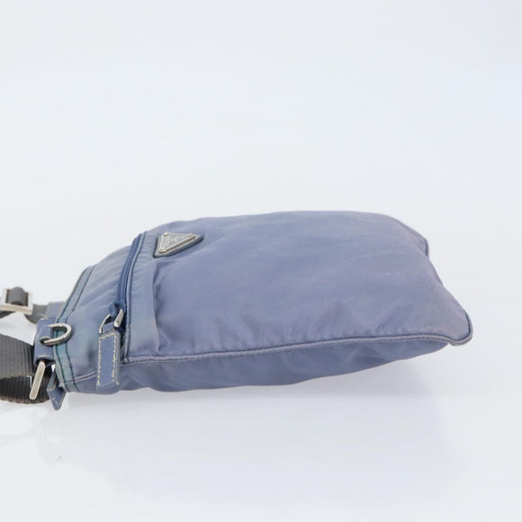 PRADA Umhängetasche Nylon Hellblau Silber Auth ar13778