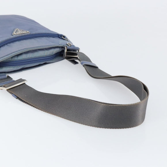 PRADA Umhängetasche Nylon Hellblau Silber Auth ar13778