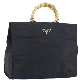 PRADA Hand Bag Nylon Black Gold Auth ar13780