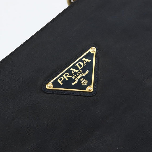 PRADA Hand Bag Nylon Black Gold Auth ar13780