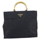 PRADA Hand Bag Nylon Black Gold Auth ar13780-13