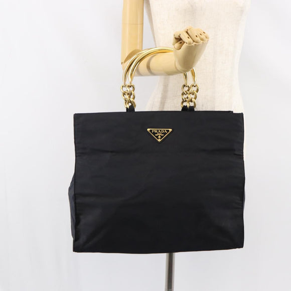 PRADA Hand Bag Nylon Black Gold Auth ar13780
