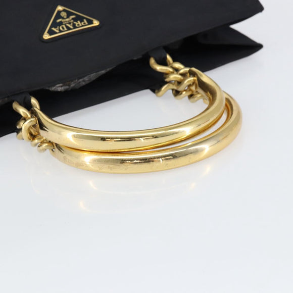 PRADA Hand Bag Nylon Black Gold Auth ar13780