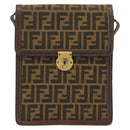 FENDI Zucca Canvas Shoulder Bag Black Brown Auth ar13781-13