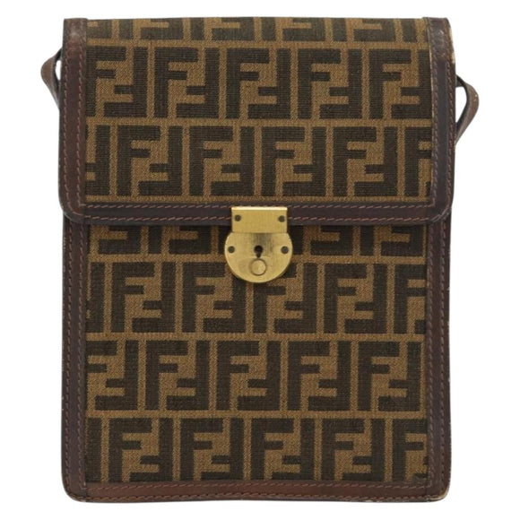 FENDI Zucca Canvas Shoulder Bag Black Brown Auth ar13781