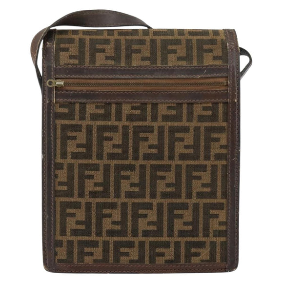 FENDI Zucca Canvas Shoulder Bag Black Brown Auth ar13781