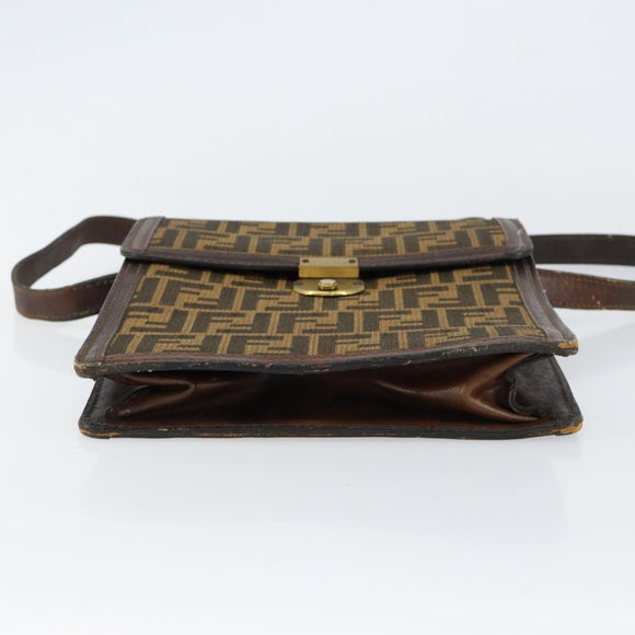 FENDI Zucca Canvas Shoulder Bag Black Brown Auth ar13781