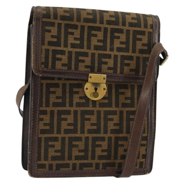 FENDI Zucca Canvas Shoulder Bag Black Brown Auth ar13782